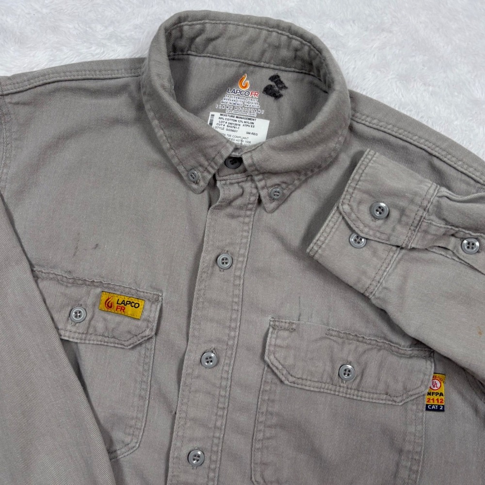 LAPCO FR Button Down Mens SM-REG‎ Gray Flame Resistant NFPA 2112 CAT 2 GOS6GY